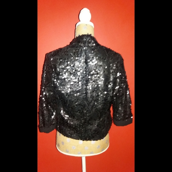 Black Matte Sequin Cropped Open Blazer - Picture 2 of 7